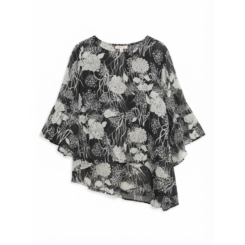 Bryn Walker Xl Top Blouse Ramie USA Boho Hippie peasant Black White